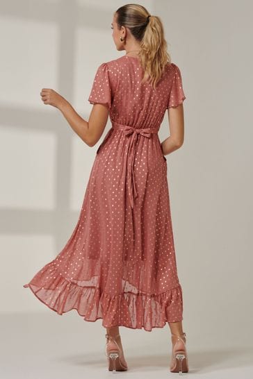 Buy Jolie Moi Pink Metallic Effect Angel Sleeve Maxi Dress from Next Netherlands