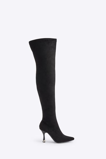 Buy River Island Black Over The Knee Sock Boots from Next Bahrain