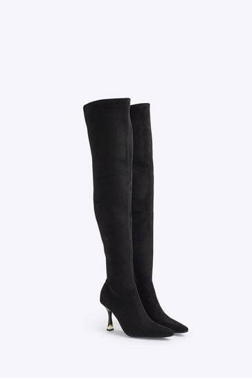 Buy River Island Black Over The Knee Sock Boots from Next Bahrain