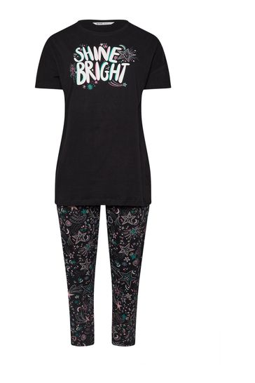 Buy Yours Curve Black Shine Bright Wide Leg 100 Cotton Pyjamas Set from Next Bahrain