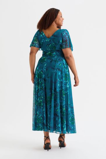Buy Scarlett Jo Blue Isabelle Winter Print Float Sleeve Maxi Dress from Next Kuwait
