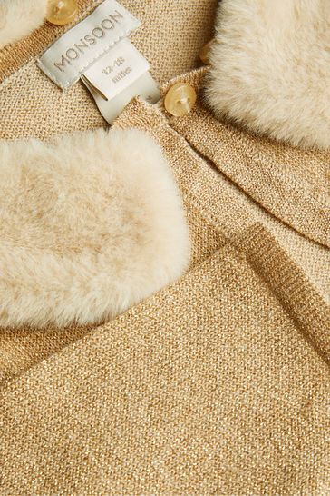 Gold Monsoon Baby Fluffy Collar Super Soft Cardigan