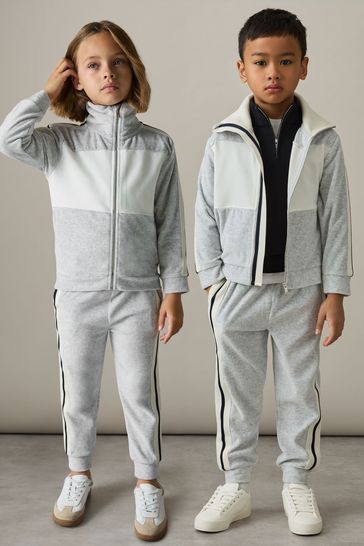 Reiss Chance Velour Side Stripe Tracksuit Joggers