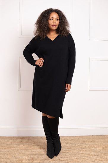 Live Unlimited Black Curve V Neck Jumper Dress 22 Womens