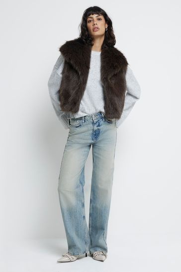 River island grey fur gilet hotsell