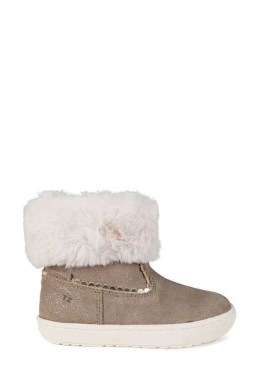 ToeZone Faith Girls Suede Leather Fur Zip Brown Boots
