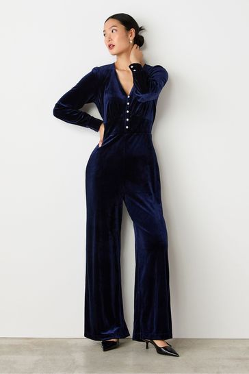 Buy Finery Posie Velvet Long Sleeve Jumpsuit from the Laura Ashley online shop