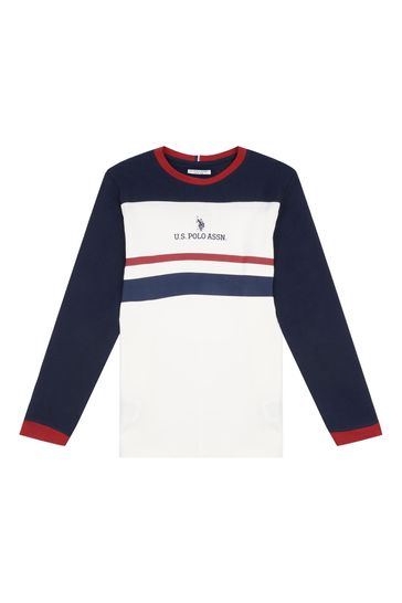 Buy U.S. Polo Assn. Cream USPA DHM Colourblock Long Sleeved T