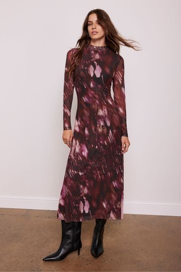 Buy Mint Velvet Red Abstract Print Mesh Midi Dress from Next Bahrain