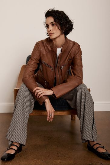Mint leather jacket top