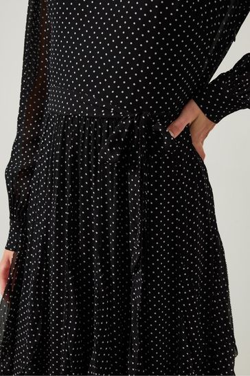 Polka dot ruffle maxi dress store