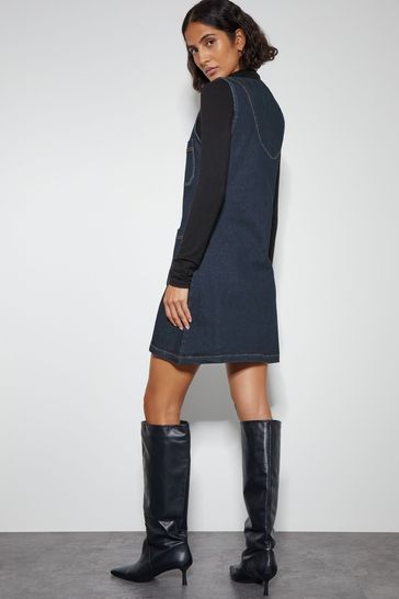 Monsoon Blue Pia Denim Pinafore Mini Dress