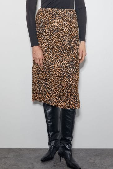 Monsoon Brown Liza Leopard Print Midi Skirt