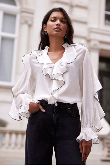 White frilly blouse online