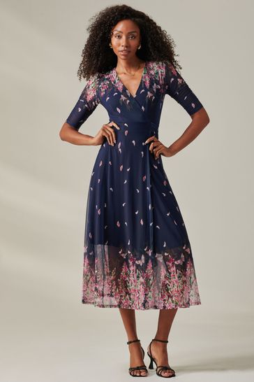 Buy Jolie Moi Blue Stella Floral Print Wrap Mesh Maxi Dress from Next Netherlands