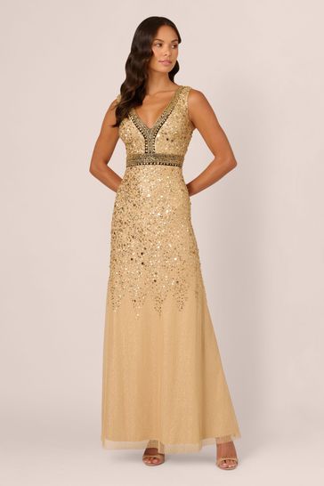 Buy Adrianna Papell Gold Bead Metallic Long Dress from Next Saudi Arabia
