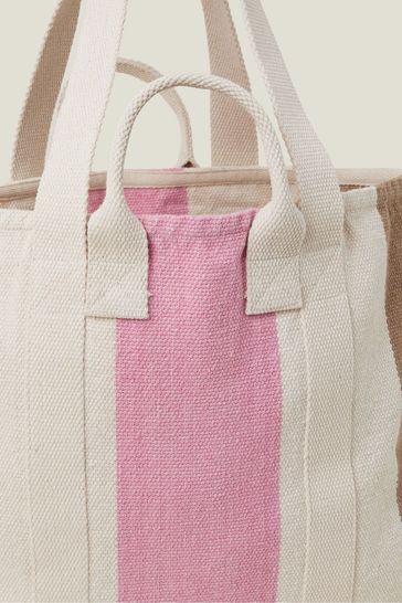 Accessorize Natural Colourblock Stripe Canvas Tote Bag
