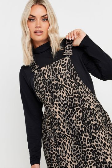 Buy Yours Curve Brown Limited Leopard Print Denim Pinafore from Next Netherlands