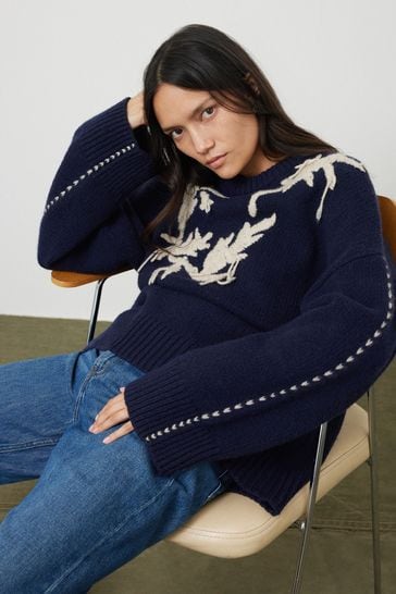 Buy Jigsaw Blue Embroidered Knitted Jumper from Next Israel
