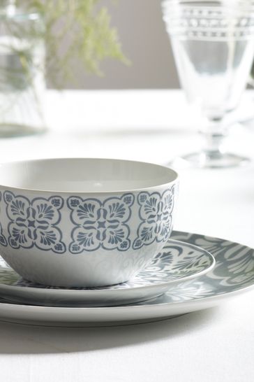 Grey Moroccan Tile Print 12 Piece Dinner Set