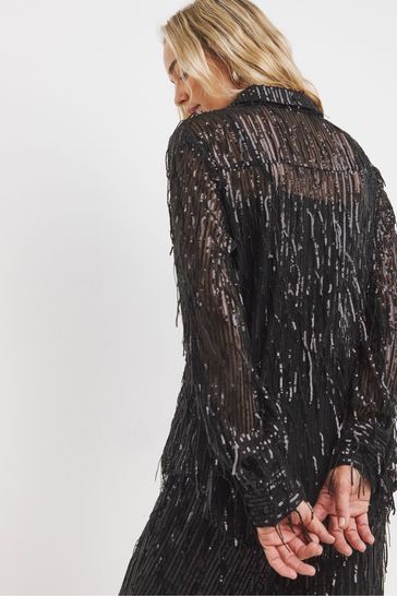 Buy Joanna Hope Sequin Tassle Black Shirt from Next Sweden