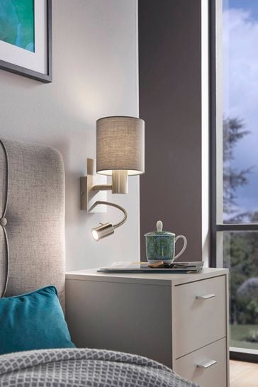 Eglo Grey Pasteri Fabric Wall Lamp With Reading Light