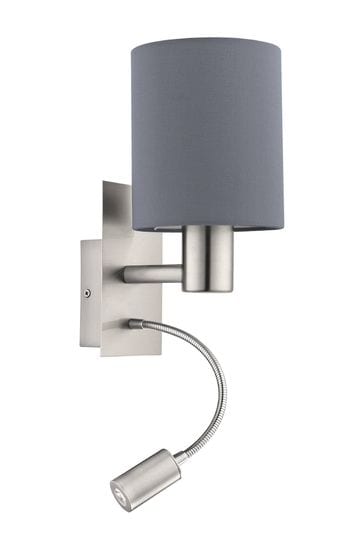 Eglo Grey Pasteri Fabric Wall Lamp With Reading Light