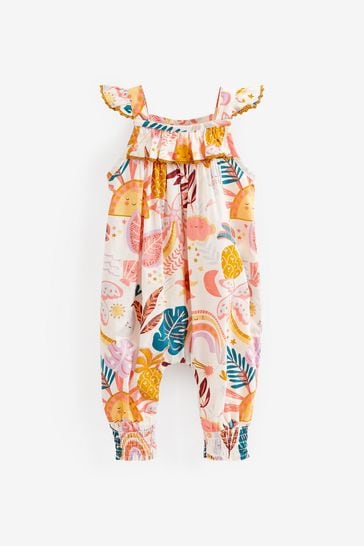 Buy Red Orange Print Baby Frill Shoulder Jumpsuit 0mths 2yrs from Next Luxembourg