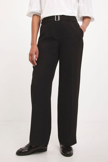 JD Williams Black Straight Leg Crepe Trousers With Belt