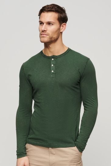 Superdry Green Grandad Long Sleeve Jersey Top