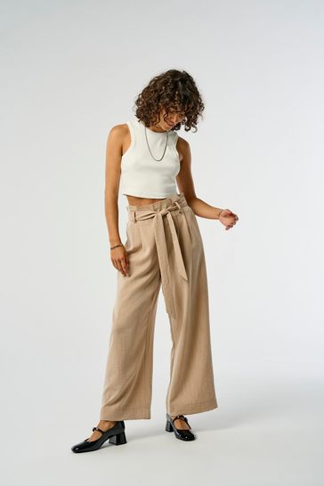 ONLY White Wide Leg Tie Front Trousers