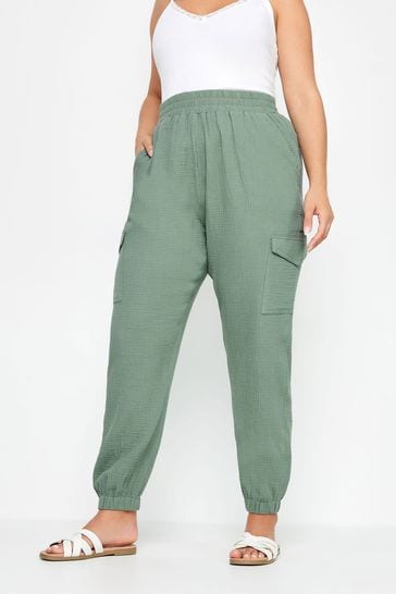 Yours Curve Green Cheesecloth Cuffed Joggers