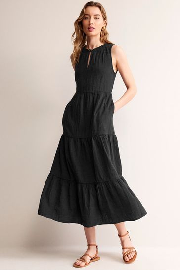 Boden Black Double Cloth Maxi Tiered Dress