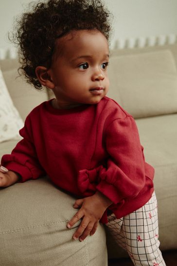Buy Red White Bow Print Cosy Baby Sweatshirt And Leggings 2 Piece Set from Next Turkey