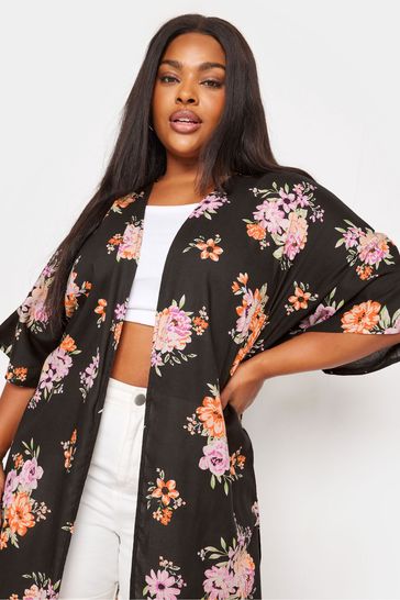Buy Yours Curve Black Red Floral Print Longline Kimono from Next Kuwait