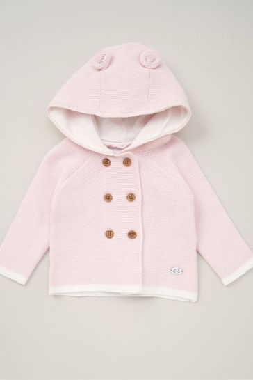 Rock-A-Bye Baby Boutique Pink Hooded Bear Cotton Knit Cardigan