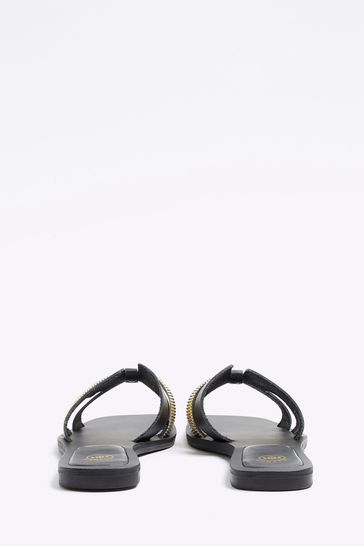 Buy River Island Black Wide Fit Cut Out Leather Sandals from Next Bahrain