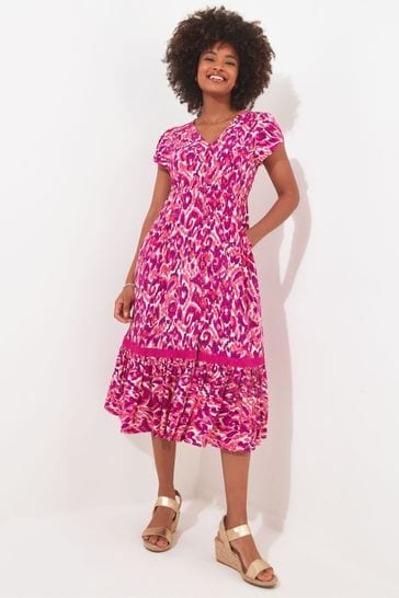 Joe Browns Pink Petite Bold Animal Print Ruffle Hem Midi Dress with Pockets