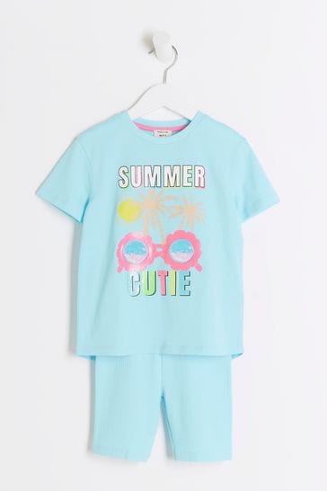 River Island Blue Girls Summer T-Shirt and Shorts Set