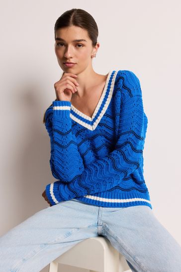 Blue Knitted Cricket Jumper