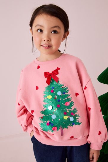 Pink Embellished Christmas Sweatshirt 3 16yrs
