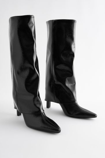 Knee high black leather boots shop
