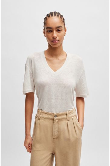 Buy BOSS 100 Linen V Neck T Shirt from Next Bahrain