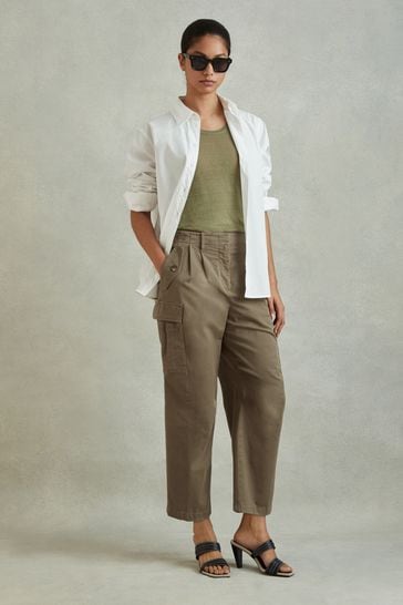 Reiss Khaki Indie Cotton Blend Tapered Combat Trousers