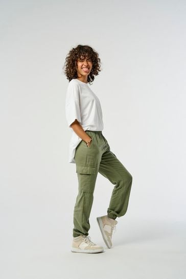 ONLY Green Linen Utility Cargo Trousers