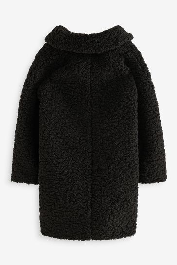 Girls black borg coat sales