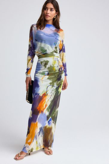 Maxi dress with batwing sleeves sale