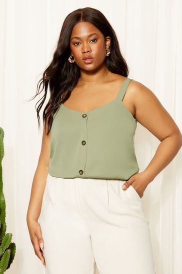 Curves Like These Khaki Green Button Front Cami Top
