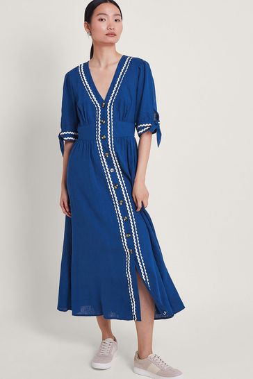 Monsoon Blue Lita Dress In Linen Blend