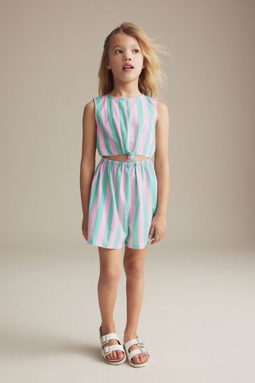 Pink/Green Stripe Twist Knot Playsuit (3-16yrs)